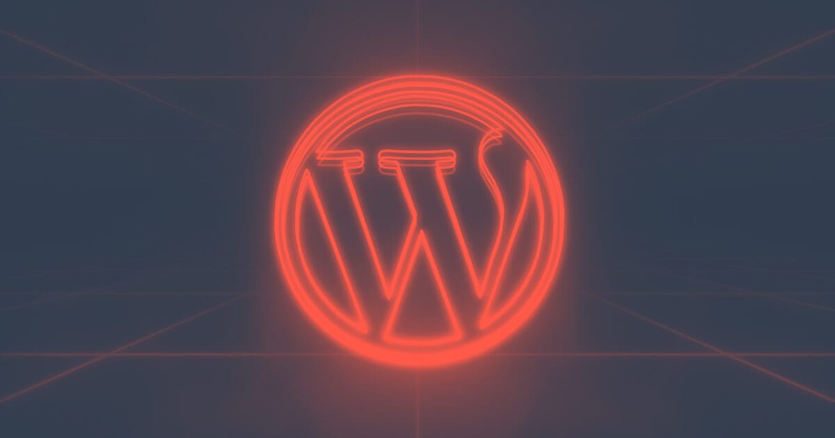 A glowing neon orange WordPress logo against a dark grey background with faint grid line patterns. The logo has a futuristic design with a slight blur effect, creating a digital, techy ambiance. This image pairs perfectly with the Ultimate Guide to WordPress Maintenance, highlighting essential care plans.